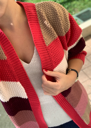 Cardigan Mentya Rayas Rouge |  Rouge Mentya Stripes Cardigan